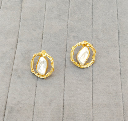 White Gold Mother Of Pearl Bollywood Bhullar Earrings