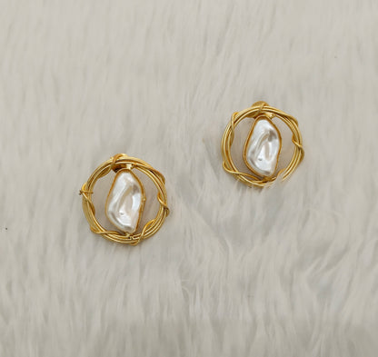 White Gold Mother Of Pearl Bollywood Bhullar Earrings