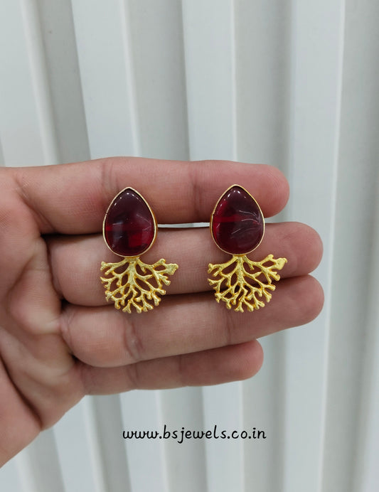 Maroon Gold Mother Of Pearl Bollywood Bhullar Earrings
