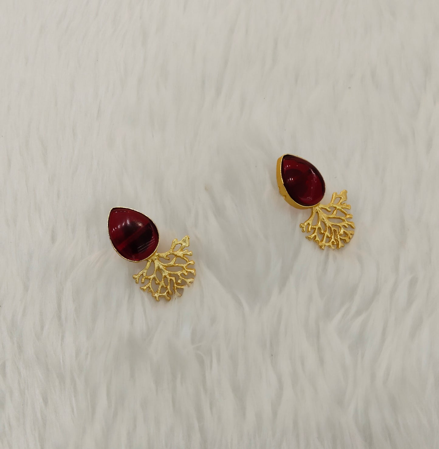 Maroon Gold Mother Of Pearl Bollywood Bhullar Earrings