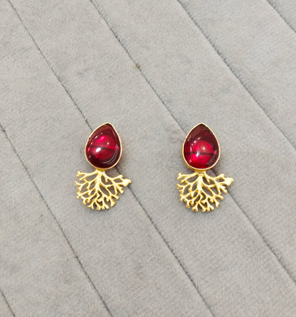 Maroon Gold Mother Of Pearl Bollywood Bhullar Earrings