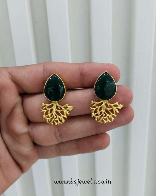 Green Gold Mother Of Pearl Bollywood Bhullar Earrings