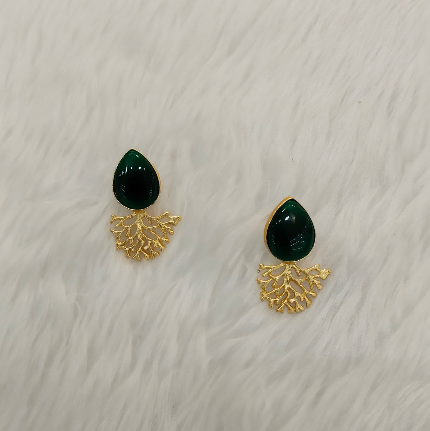Green Gold Mother Of Pearl Bollywood Bhullar Earrings