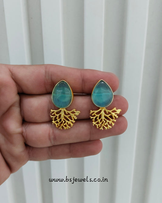 Sky Blue Gold Mother Of Pearl Bollywood Bhullar Earrings