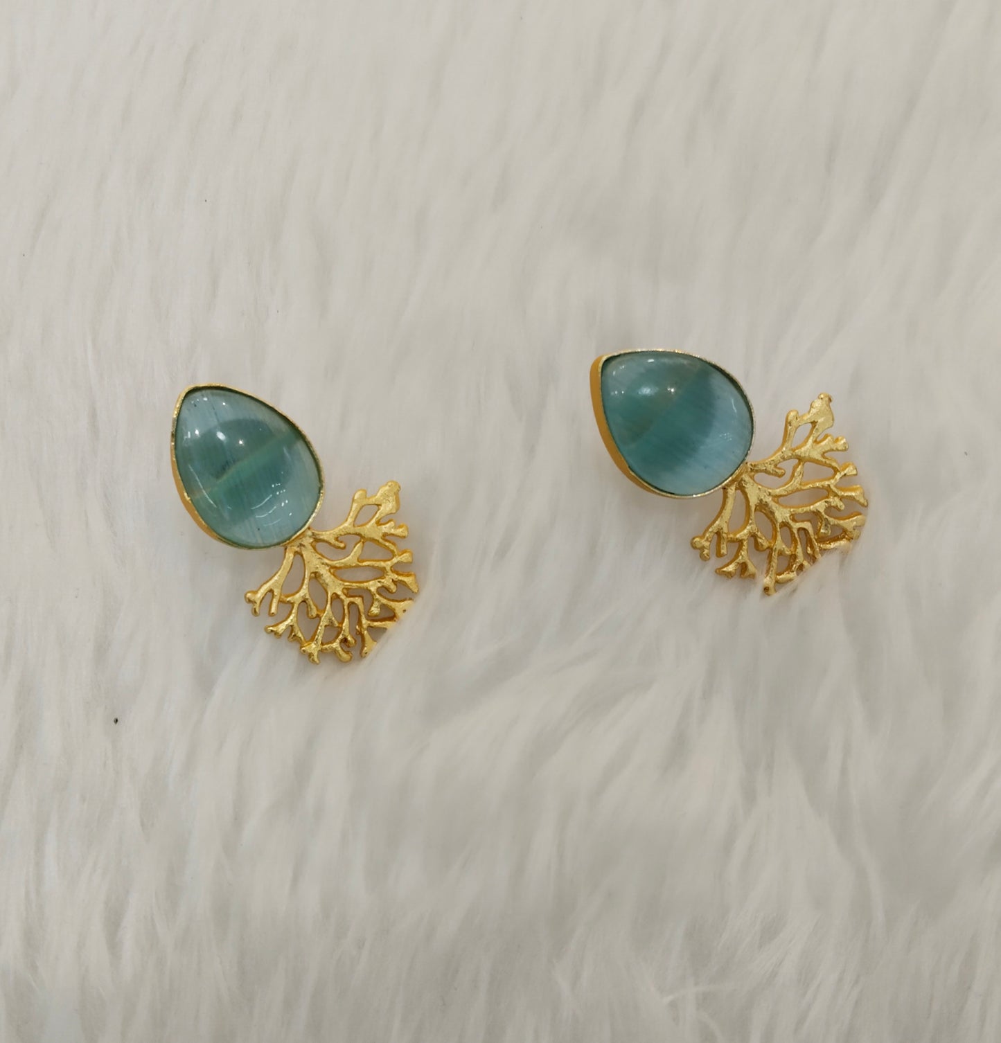 Sky Blue Gold Mother Of Pearl Bollywood Bhullar Earrings