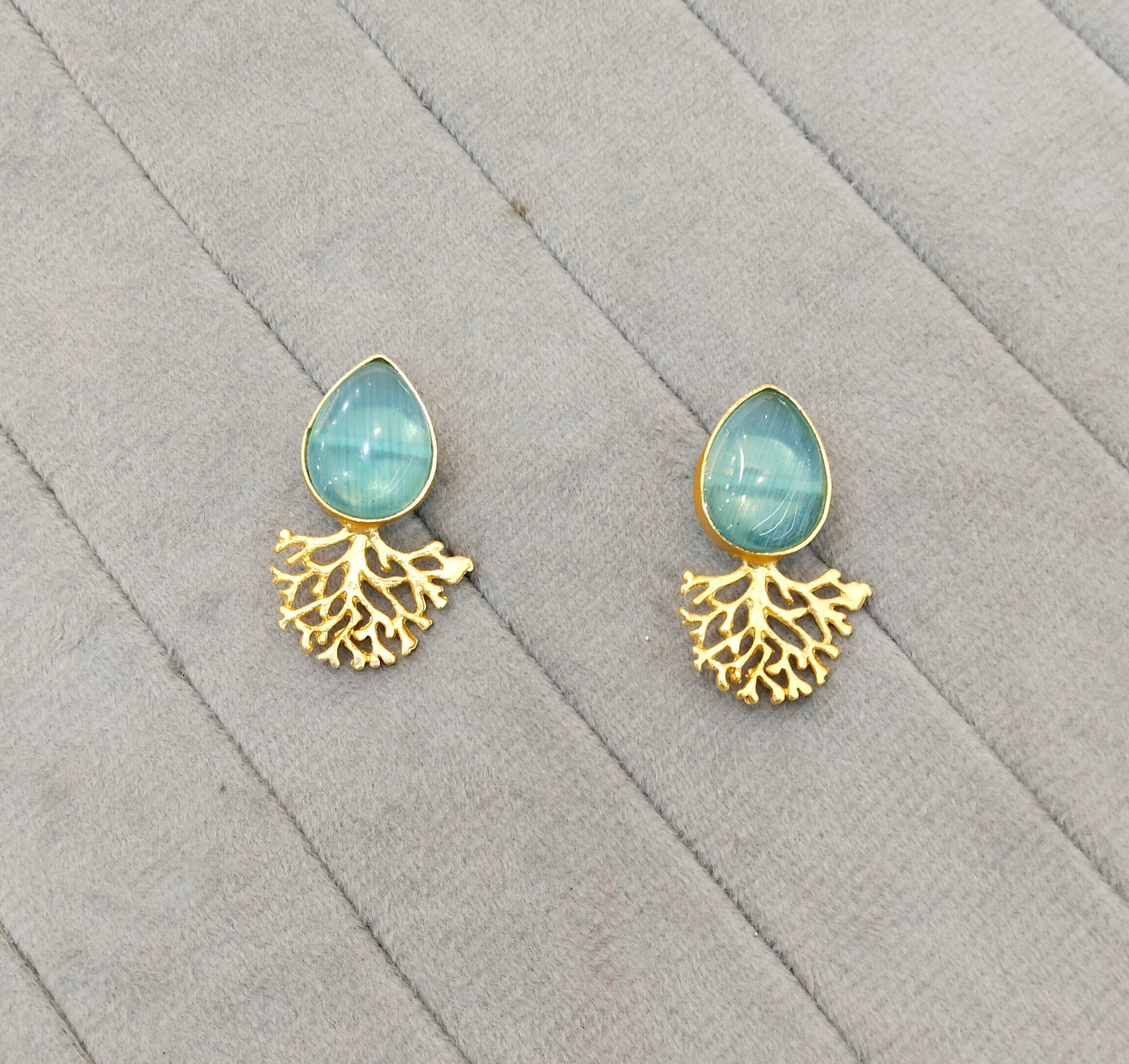 Sky Blue Gold Mother Of Pearl Bollywood Bhullar Earrings