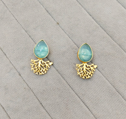 Sky Blue Gold Mother Of Pearl Bollywood Bhullar Earrings