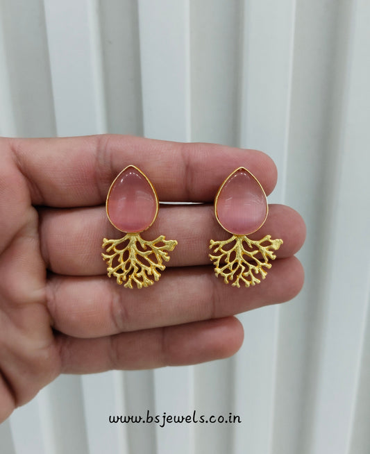 Pink Gold Mother Of Pearl Bollywood Bhullar Earrings