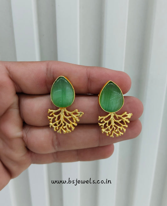 Sage Green Gold Mother Of Pearl Bollywood Bhullar Earrings