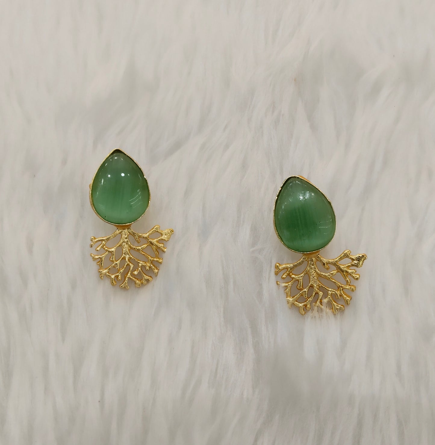 Sage Green Gold Mother Of Pearl Bollywood Bhullar Earrings