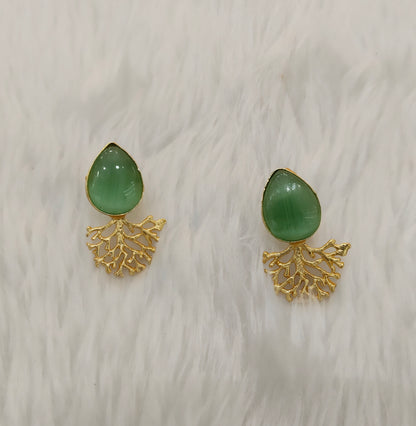 Sage Green Gold Mother Of Pearl Bollywood Bhullar Earrings