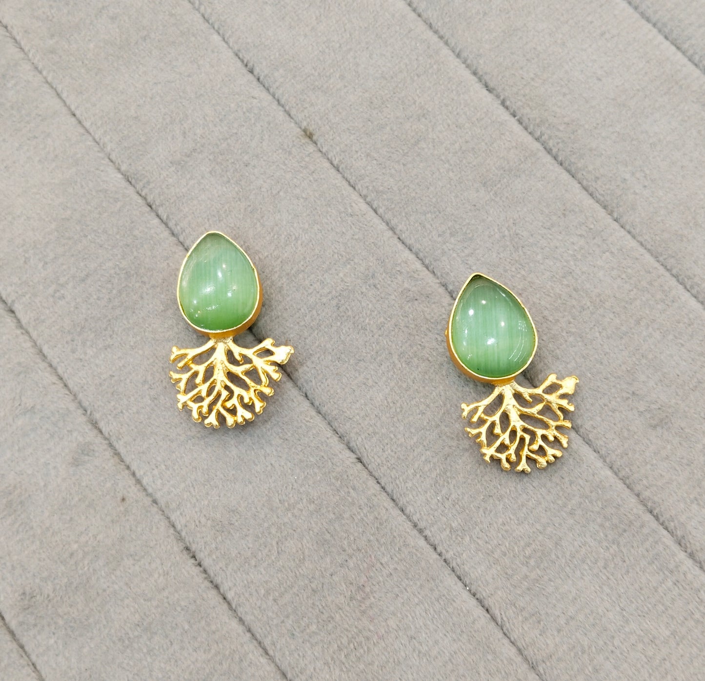 Sage Green Gold Mother Of Pearl Bollywood Bhullar Earrings