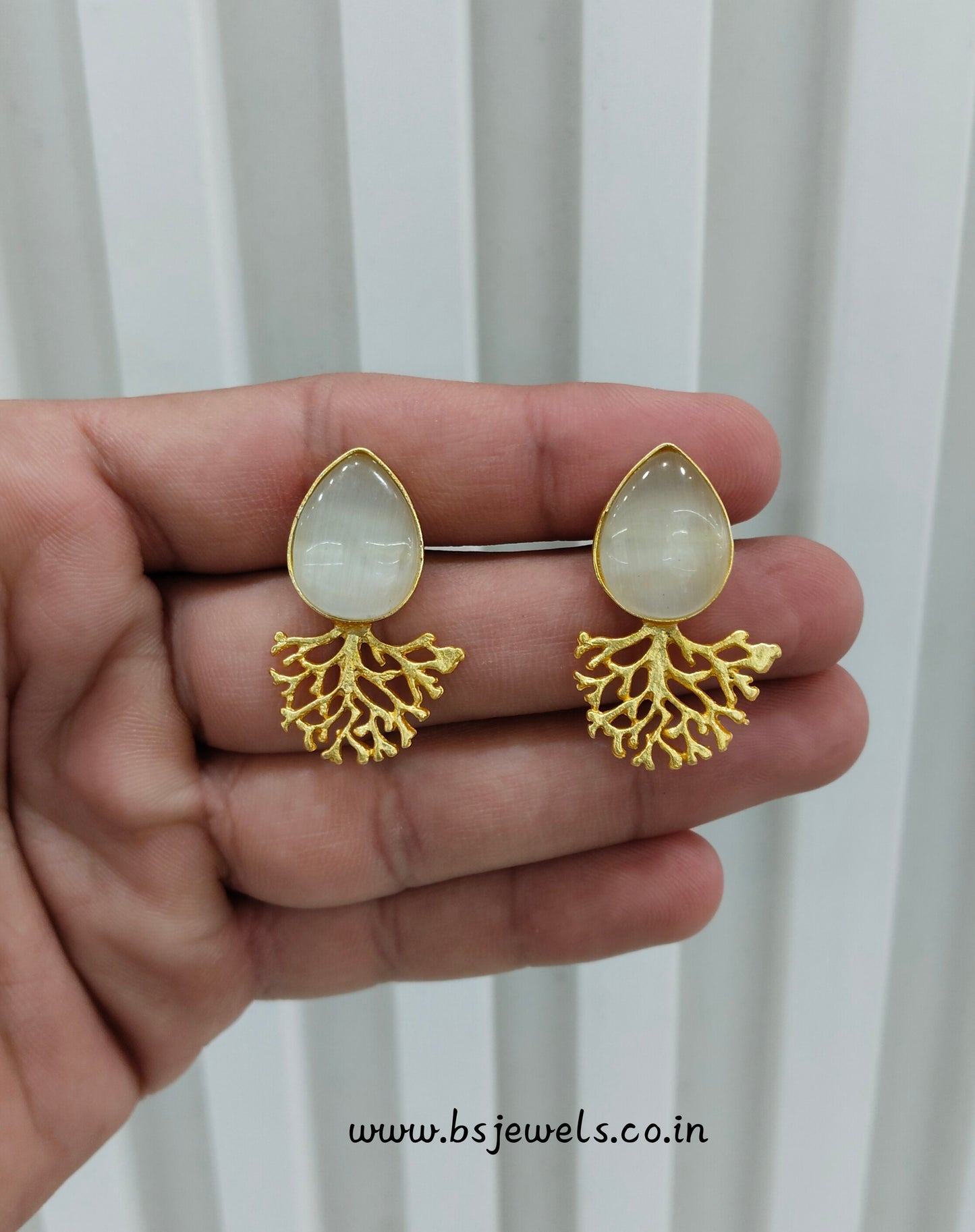 White Gold Mother Of Pearl Bollywood Bhullar Earrings