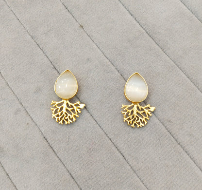 White Gold Mother Of Pearl Bollywood Bhullar Earrings