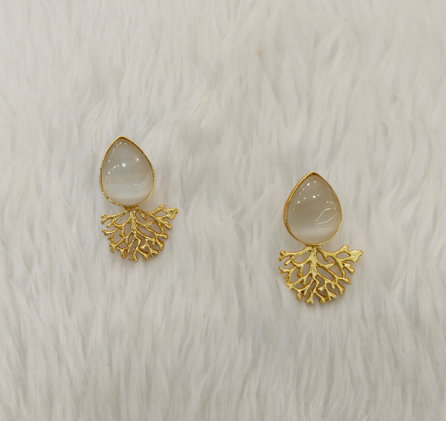 White Gold Mother Of Pearl Bollywood Bhullar Earrings