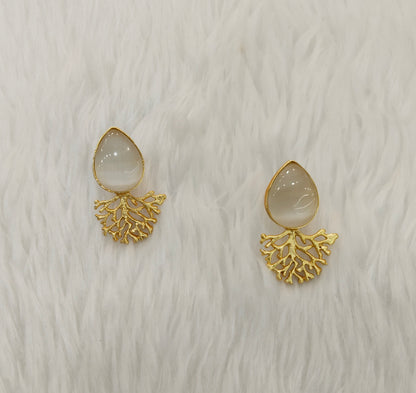 White Gold Mother Of Pearl Bollywood Bhullar Earrings
