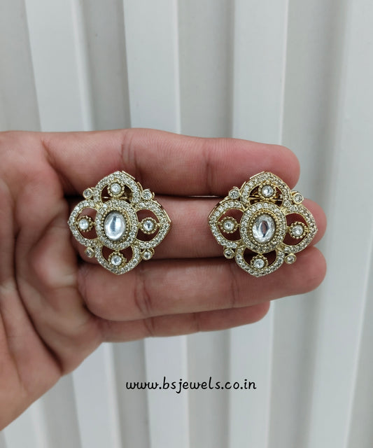 Gold Moissanite Kundan Bollywood Dhillon Earrings