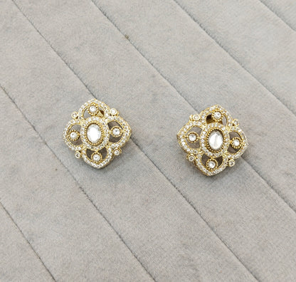 Gold Moissanite Kundan Bollywood Dhillon Earrings