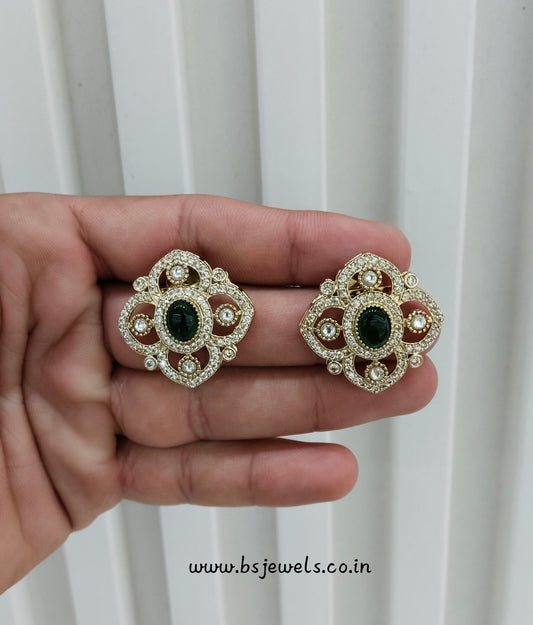 Green Moissanite Kundan Bollywood Dhillon Earrings