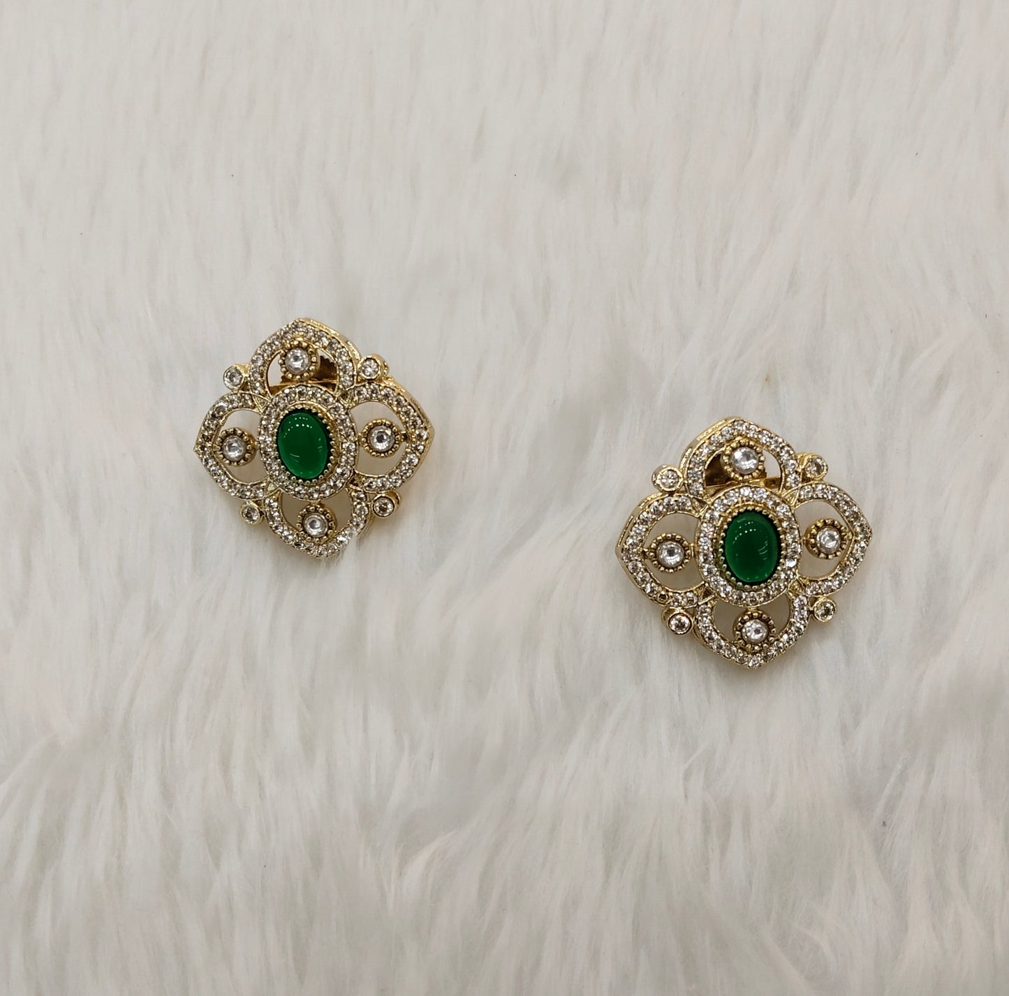 Green Moissanite Kundan Bollywood Dhillon Earrings