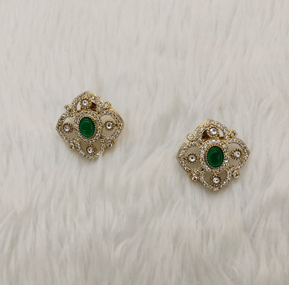 Green Moissanite Kundan Bollywood Dhillon Earrings