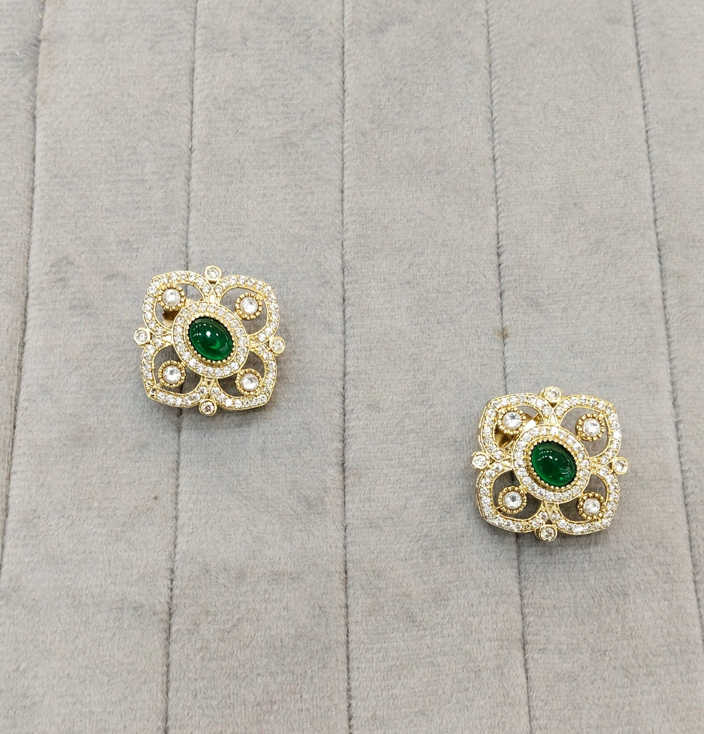 Green Moissanite Kundan Bollywood Dhillon Earrings