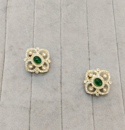 Green Moissanite Kundan Bollywood Dhillon Earrings