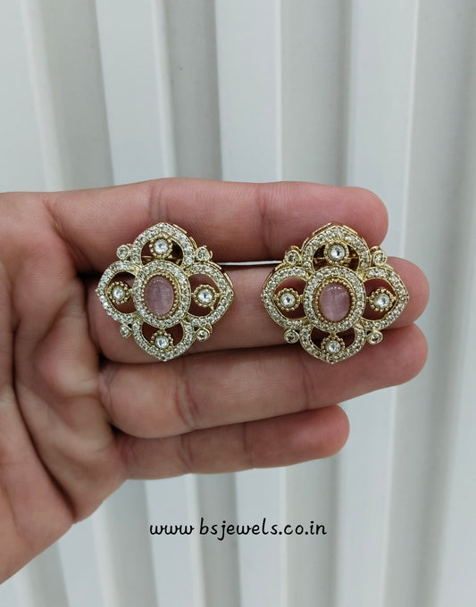 Pink Moissanite Kundan Bollywood Dhillon Earrings