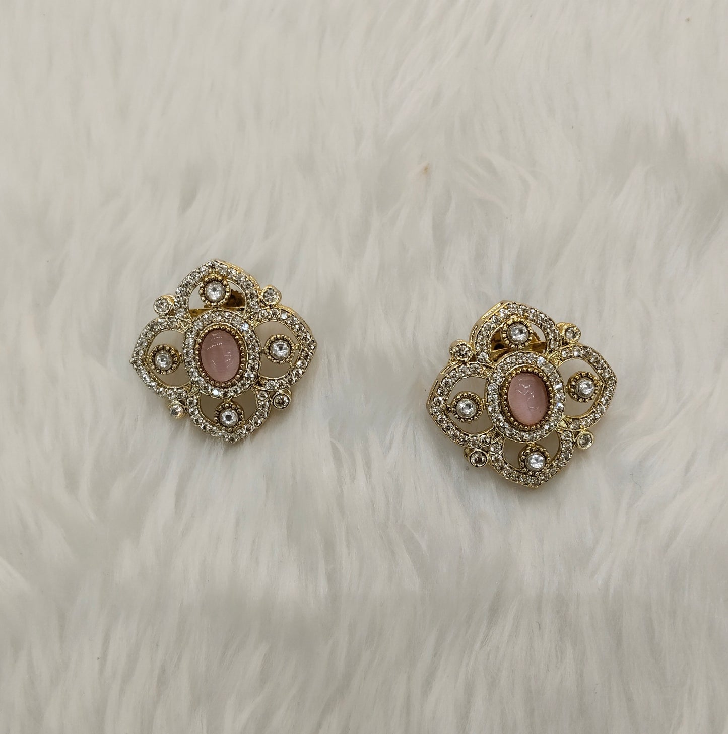 Pink Moissanite Kundan Bollywood Dhillon Earrings