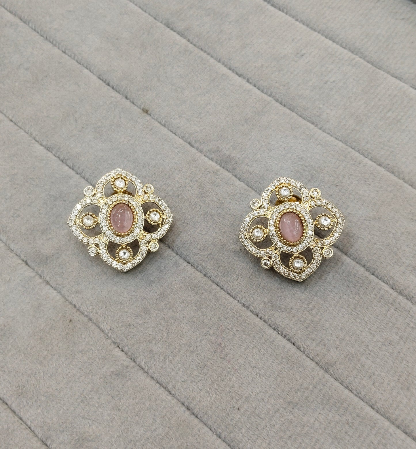 Pink Moissanite Kundan Bollywood Dhillon Earrings