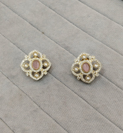 Pink Moissanite Kundan Bollywood Dhillon Earrings