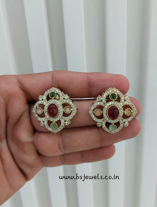 Multi Color Moissanite Kundan Bollywood Dhillon Earrings