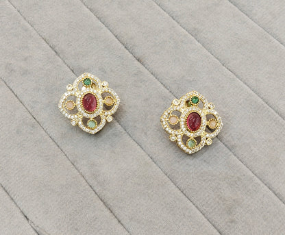 Multi Color Moissanite Kundan Bollywood Dhillon Earrings