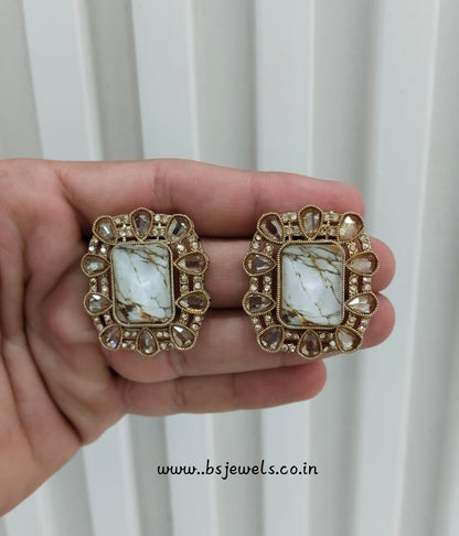 White Antique Gold Bollywood Jandu Earrings