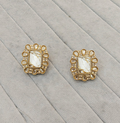 White Antique Gold Bollywood Jandu Earrings