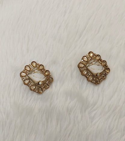 White Antique Gold Bollywood Jandu Earrings