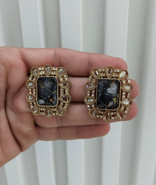Black Antique Gold Bollywood Jandu Earrings