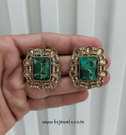 Green Antique Gold Bollywood Jandu Earrings