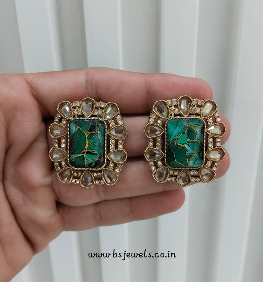Green Antique Gold Bollywood Jandu Earrings