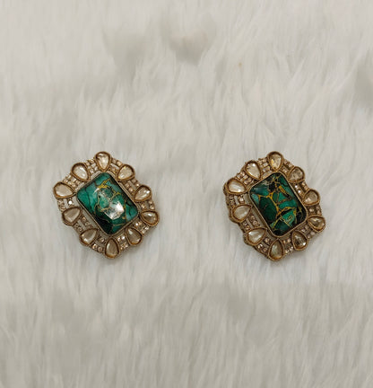 Green Antique Gold Bollywood Jandu Earrings