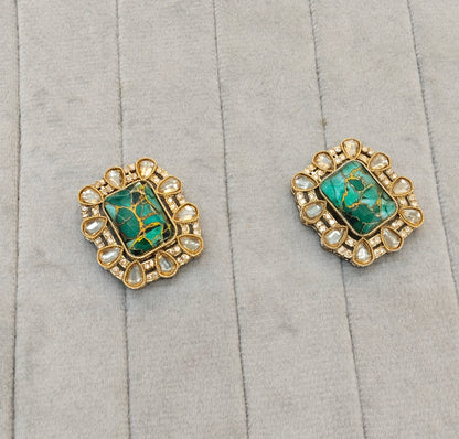 Green Antique Gold Bollywood Jandu Earrings