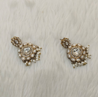 White Antique Gold Bollywood Jandu Earrings