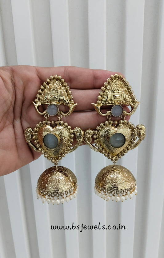 Grey Antique Gold Bollywood Sidhu Earrings