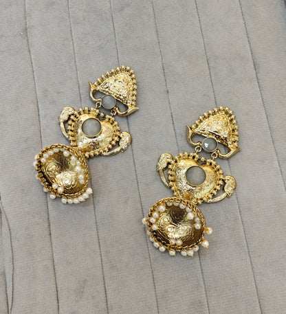 Grey Antique Gold Bollywood Sidhu Earrings