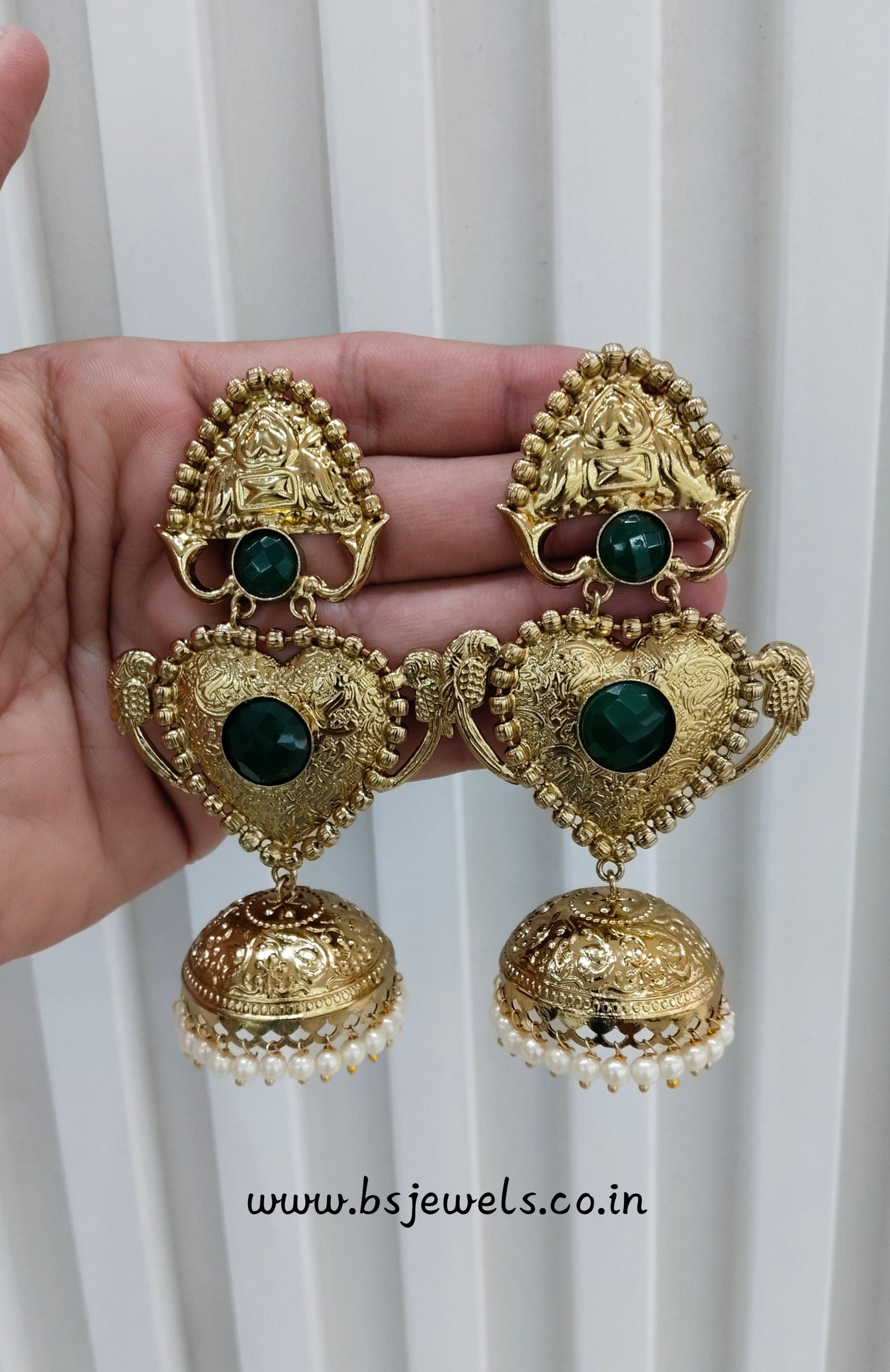 Green Antique Gold Bollywood Sidhu Earrings