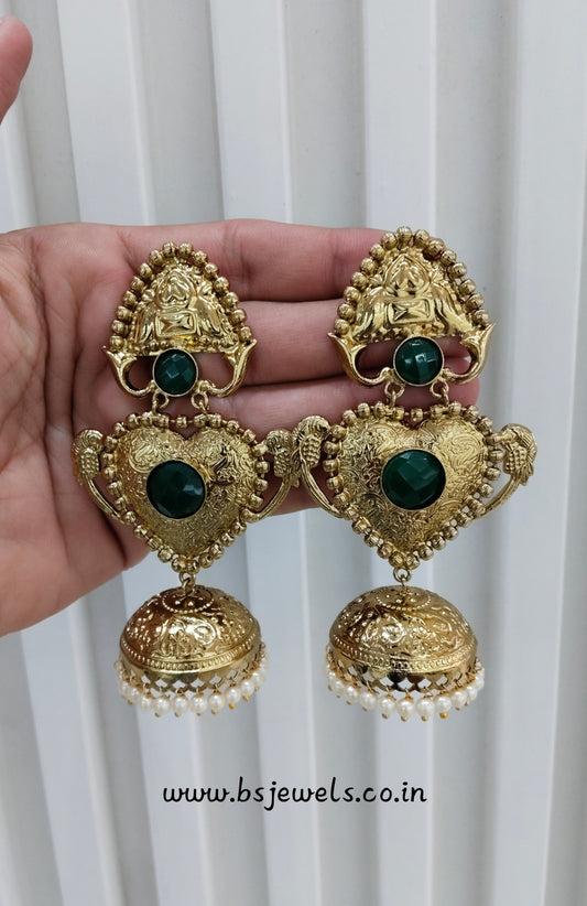 Green Antique Gold Bollywood Sidhu Earrings