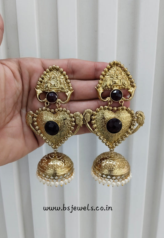 Maroon Antique Gold Bollywood Sidhu Earrings