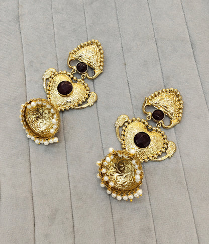 Maroon Antique Gold Bollywood Sidhu Earrings