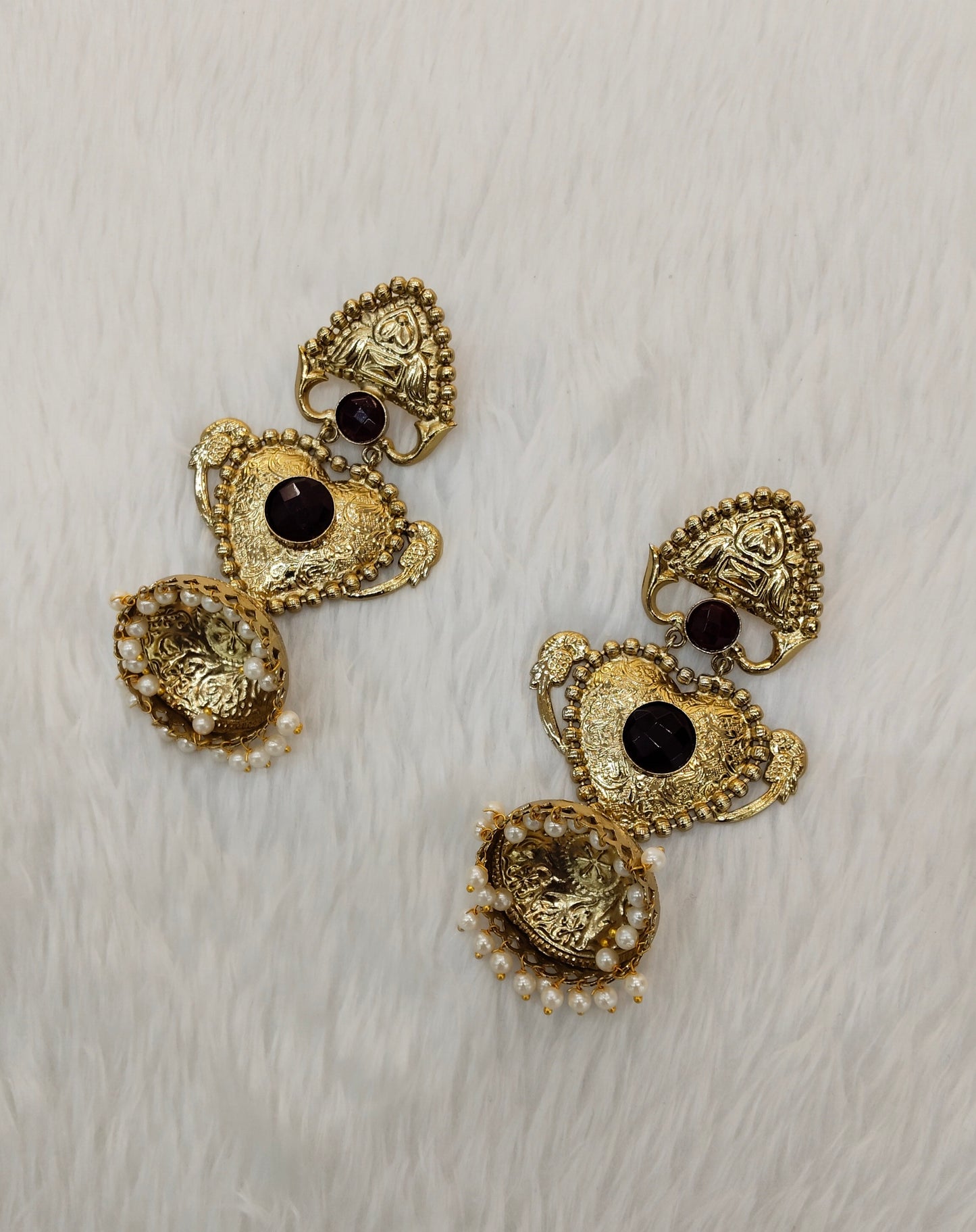Maroon Antique Gold Bollywood Sidhu Earrings
