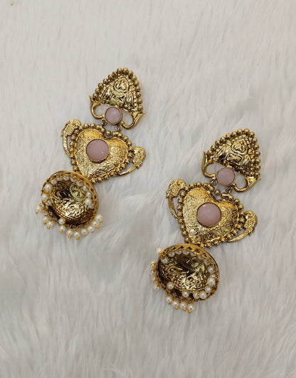 Pink Antique Gold Bollywood Sidhu Earrings